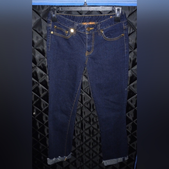 Tory Burch Women's Blue Denim Dark Wash Cuffed Straight Leg Jeans Size 25 - Picture 2 of 12